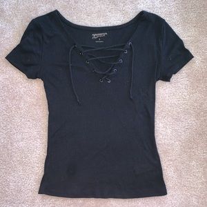 Black lace up shirt